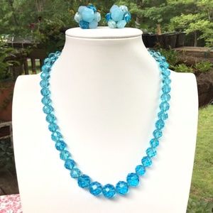 🌻Host Pick🌻Aqua Blue Glass Crystal bead vintage necklace earrings set